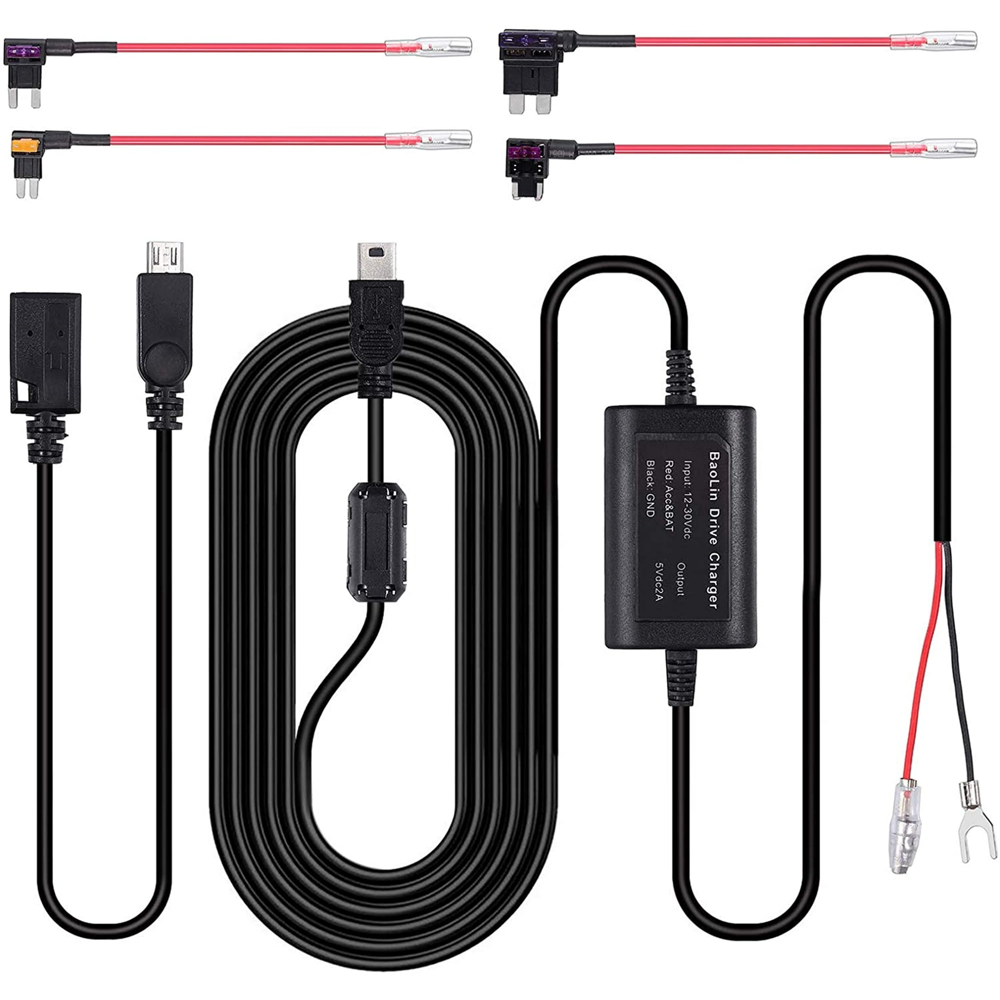 Mini USB and Micro USB Port 4m Cable with 5 Fuse SHISHUO Dash Cam Hardwire Kit